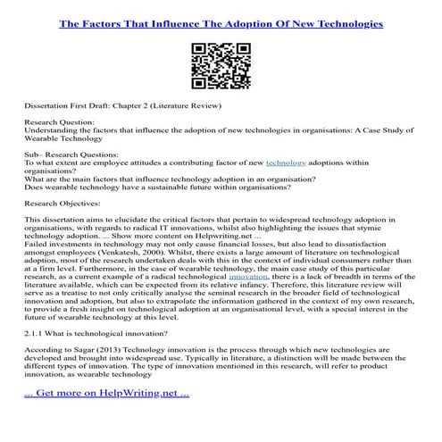 The Factors That Influence The Adoption Of New Technologies | PDF