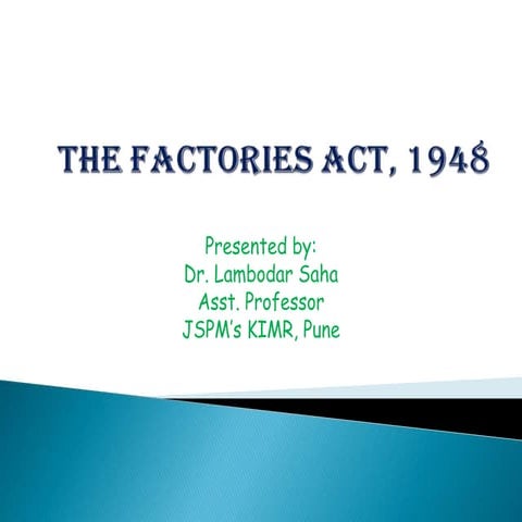 The factory act, 1948 by Dr. Lambodar Saha