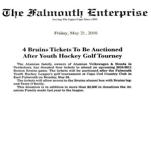 Atamian Family of Tewksbury donated Four Bruins game tickets | PDF