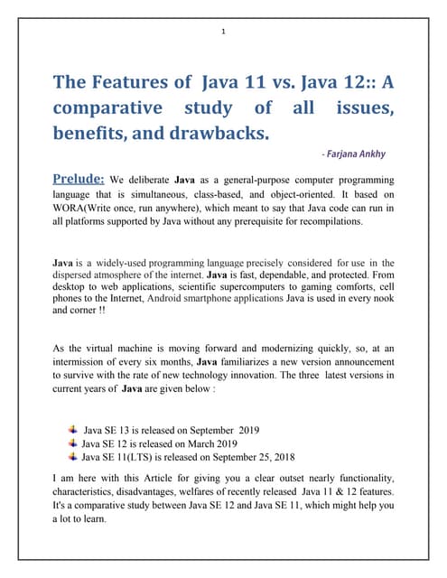 The features of  java 11 vs. java 12