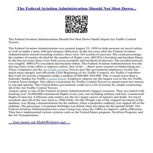 The Federal Aviation Administration Should Not Shut Down...