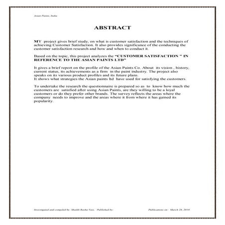 Customer Satisfaction in Reference to Asian Paints ltd 