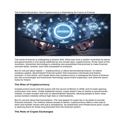 The Fintech Revolution_ How Cryptocurrency is Reshaping the Future of Finance...