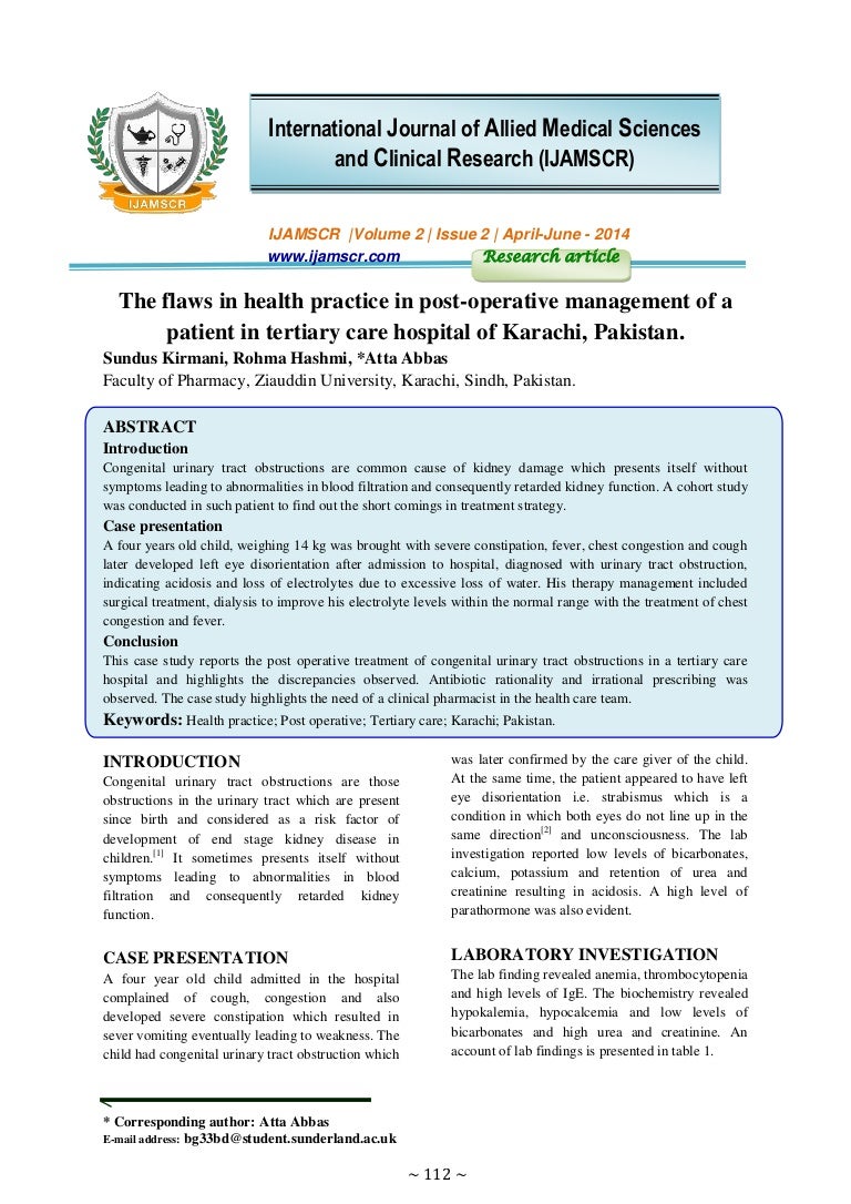 The Flaws In Health Practice In Post Operative Management Of A Patien 