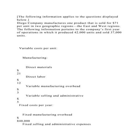Chapter # 6 (Variable costing and segment reporting - Managerial ...