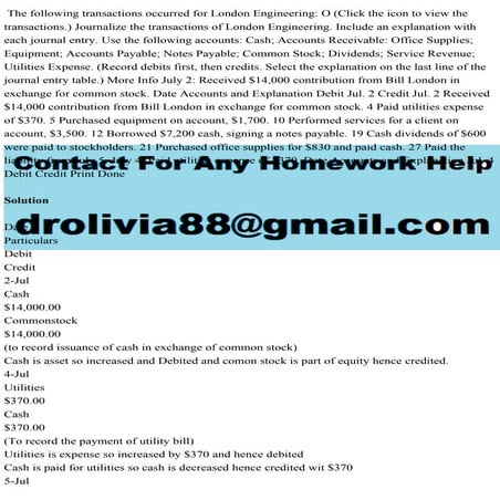 The following transactions occurred for London Engineering O (Click .pdf