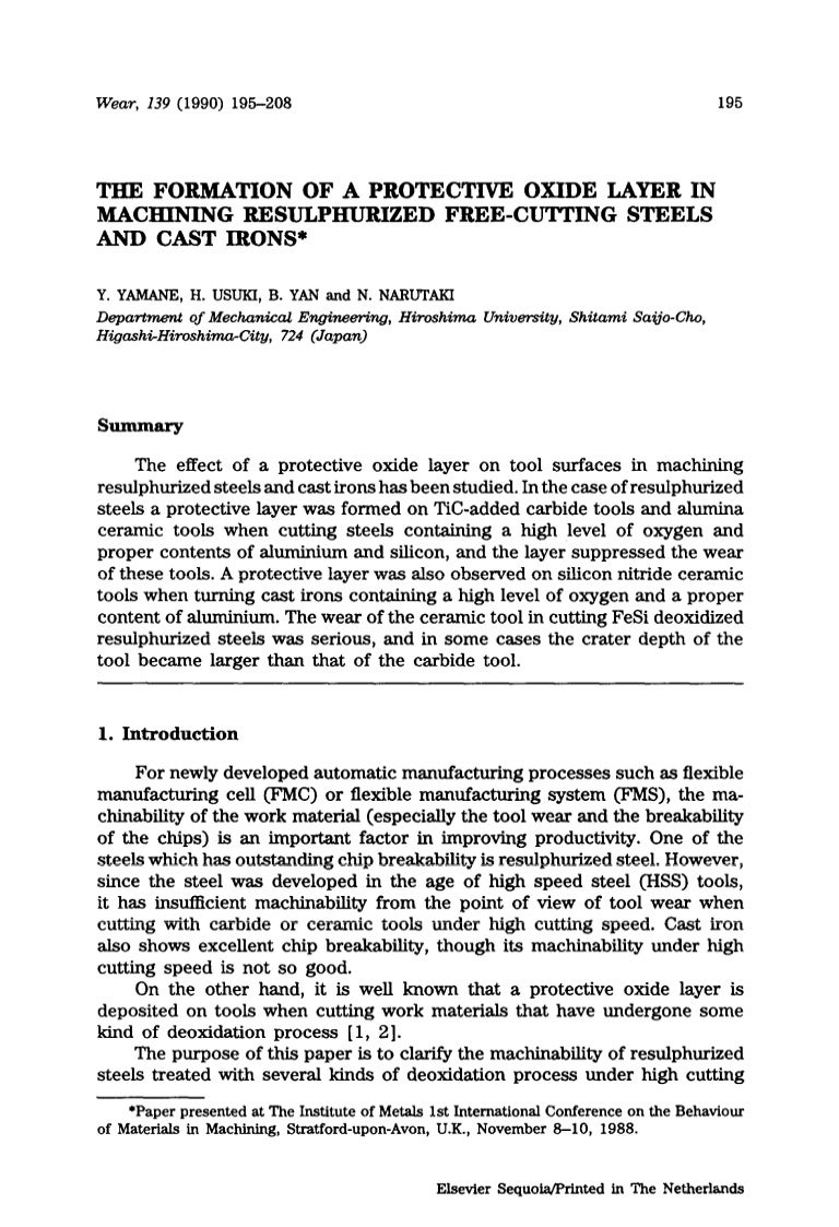 The formation of a protective oxide layer in machining resulphurized