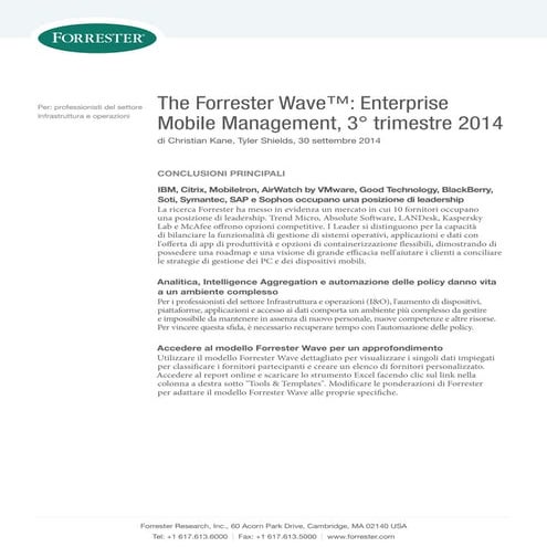 The Forrester Wave™: Enterprise Mobile Management, 3° trimestre 2014