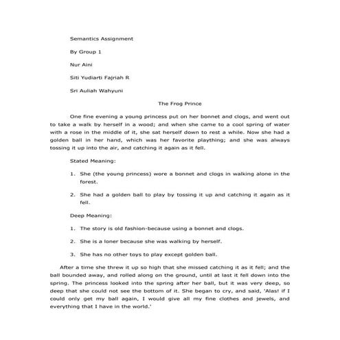 The Frog Prince-Stated and Unstated Meaning