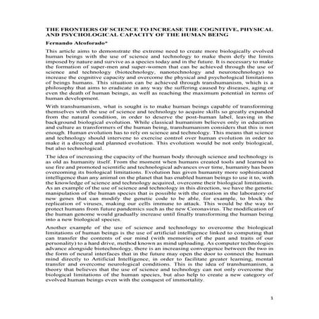 THE FRONTIERS OF SCIENCE TO INCREASE THE COGNITIVE, PHYSICAL AND PSYCHOLOGICA...