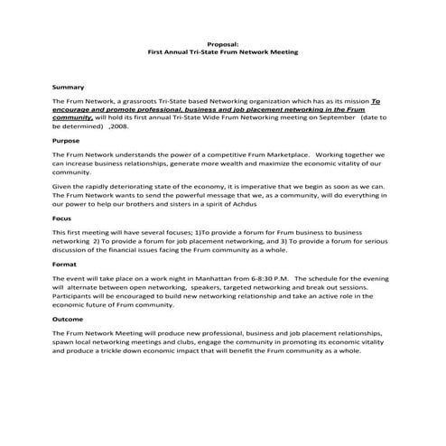 The Frum Network September Proposal