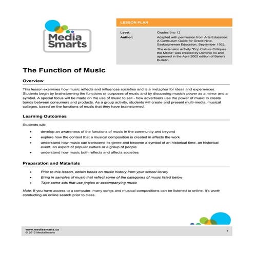 The Function of Music in Society-Media Smarts