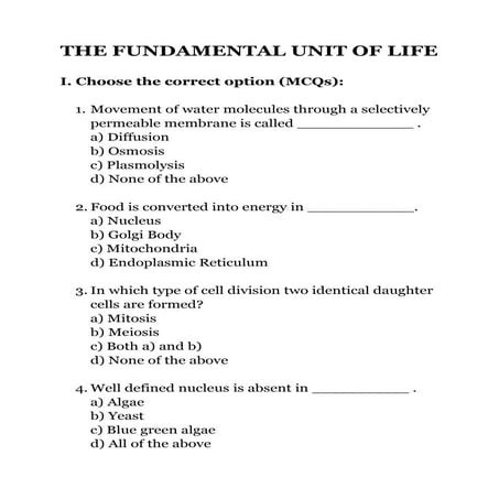 THE FUNDAMENTAL UNIT OF LIFE - Exercises