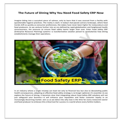 The Future of Dining Why You Need Food Safety ERP Now | PDF