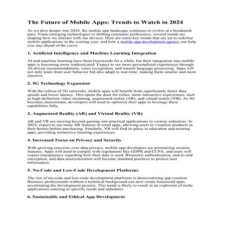 The Future of Mobile Applications in Year 2024