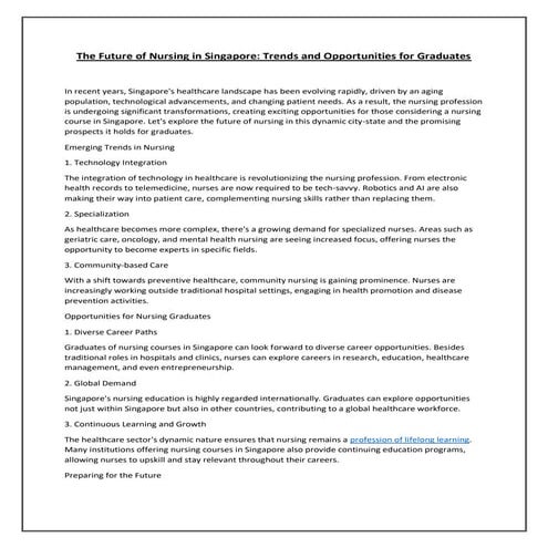 The Future of Nursing in Singapore: Trends and Opportunities for ...