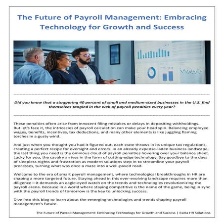 The Future of Payroll Management: Embracing Technology for Growth and Success