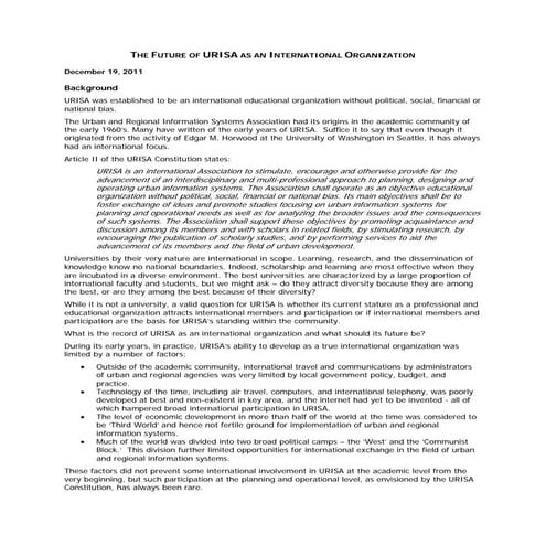 The future of urisa as an international organization