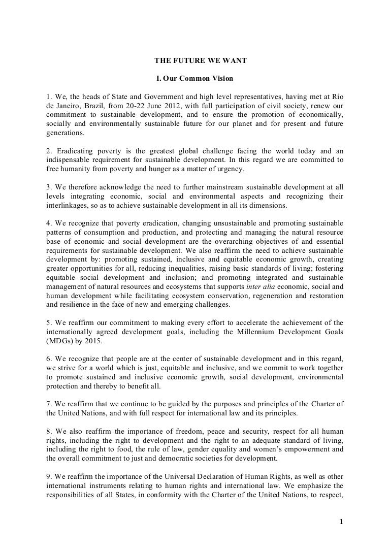 The Future We Want Rio 20 Outcome Document