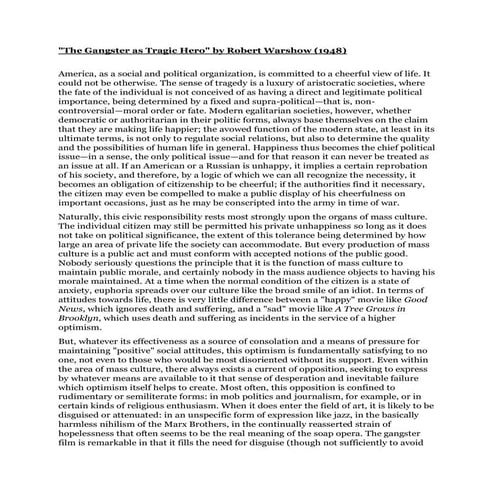 The gangster as tragic hero robert warshaw