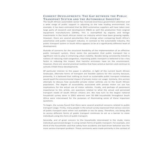 The Gap Between the Public Transport System and the Automobile Industry 