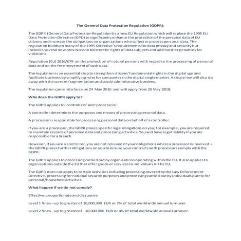 The General data protection regulation : Salient clauses