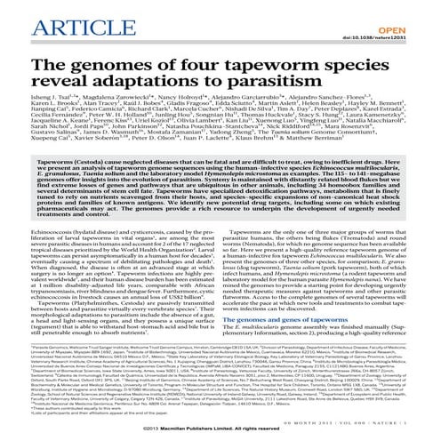 The genomes of four tapeworm species reveal adaptations to parasitism