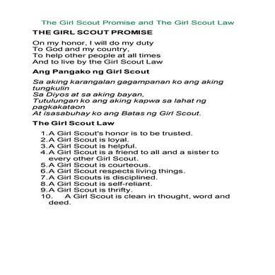 The girl scout promise and the girl scout law