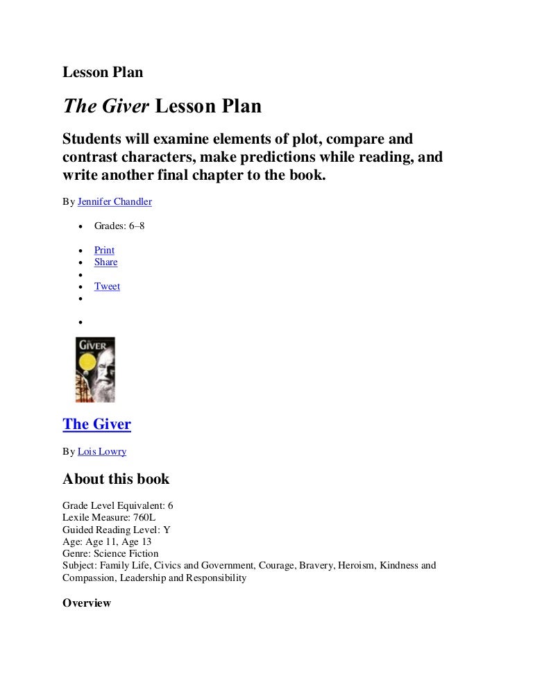The Giver Lesson Plan