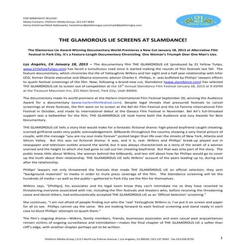 The glamorous lie press release slamdance film festival