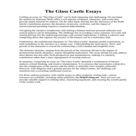 The Glass Castle Essays. The Glass Castle Essay Topics - 2021  TopicsMill