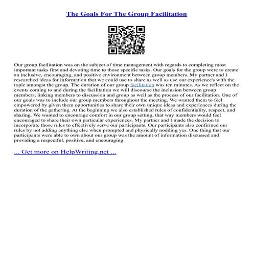 The Goals For The Group Facilitation