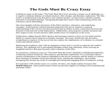 The Gods Must Be Crazy Essay. Movie review -The Gods Must Be Crazy