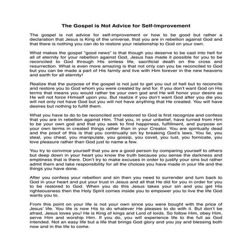 The Gospel is Not Advice for Self-Improvement (Letter-sized)