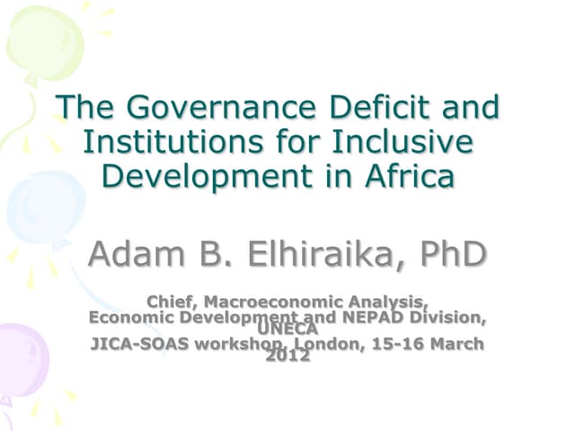 The governance deficit and institutions for inclusive development in africa