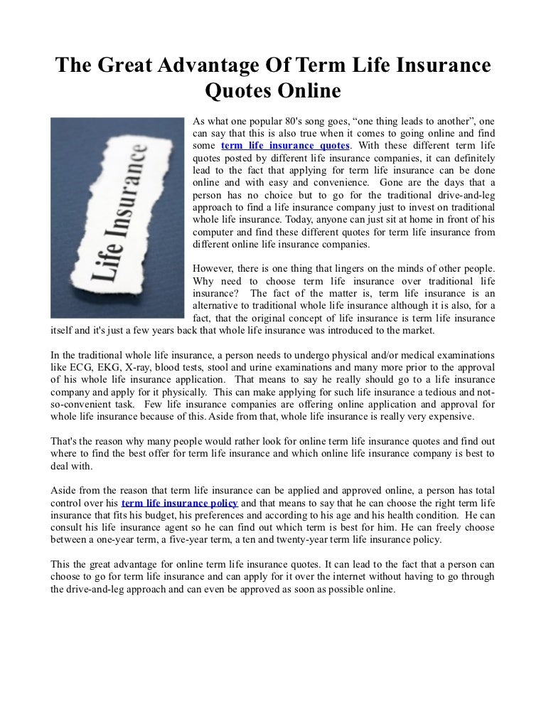 The Great Advantage Of Term Life Insurance Quotes Online Best Online Term Life Insurance Quotes The Great Advantage Of Term Life Insurance Quotes Online Best Online Term Life Insurance Quotes