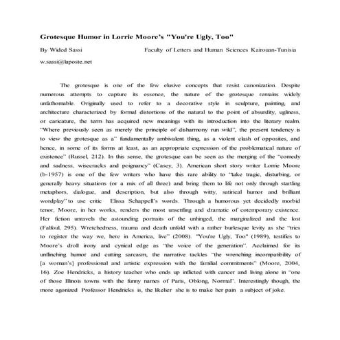 The grotesque in loorie moore's you're ugly, too