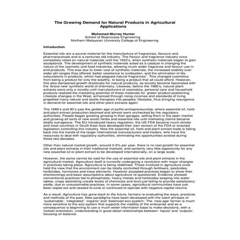 The growing Demand for Essential Oils for Agricultural Applications