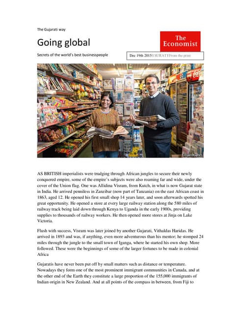 The Gujarati Way -  Go Global ,  The Economist 19th Dec 2015