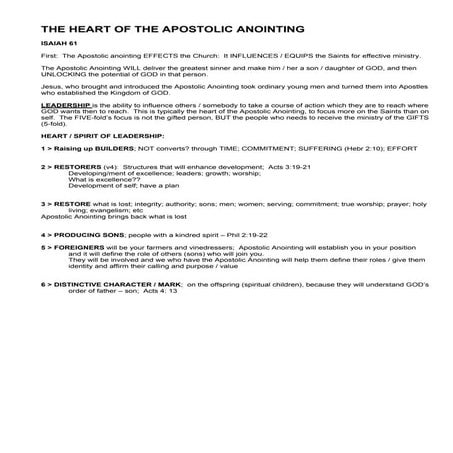 THE HEART OF THE APOSTOLIC ANOINTING