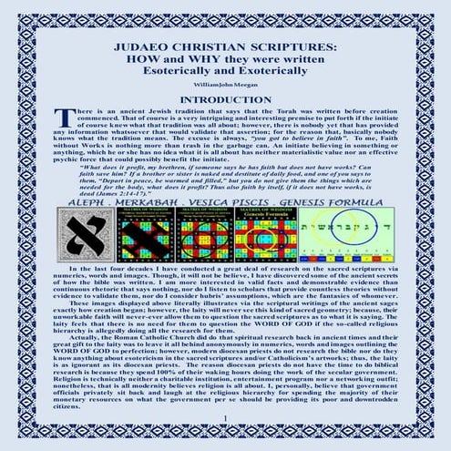 JUDAEO CHRISTIAN SCRIPTURES: HOW and WHY they were written Esoterically and E...