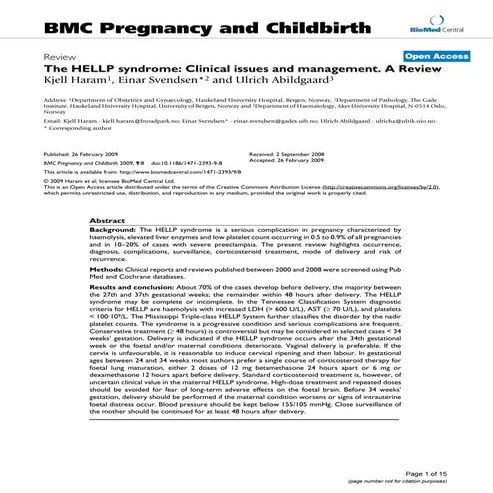  The hellp syndrome clinical issues and management. a review