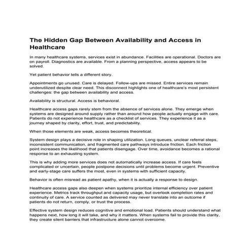 The Hidden Gap Between Availability and Access in Healthcare – A Jayesh ...