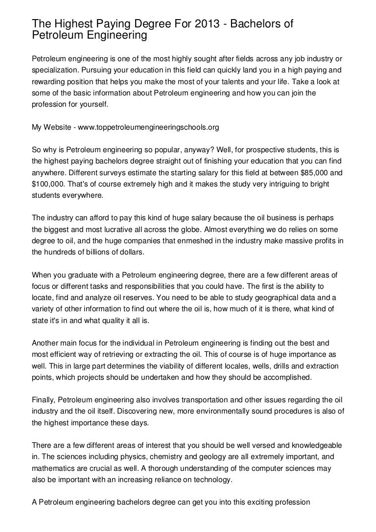 The Highest Paying Degree For 2013 Bachelors of Petroleum Engineeri…