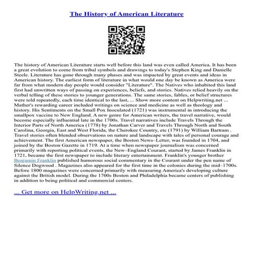 The History Of American Literature | PDF