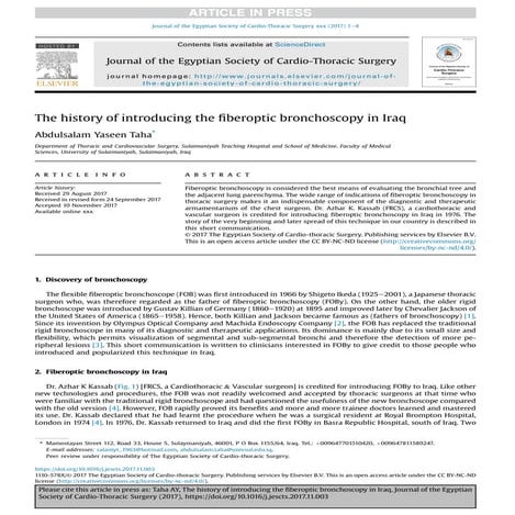 The history of introducing the fiberoptic bronchoscopy in iraq
