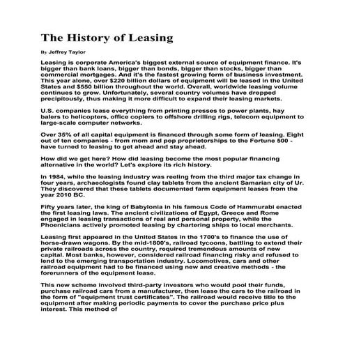 The history of leasing