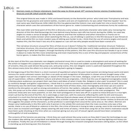 The History of the Horror Genre and Analyses