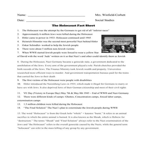 The holocaust fact sheet