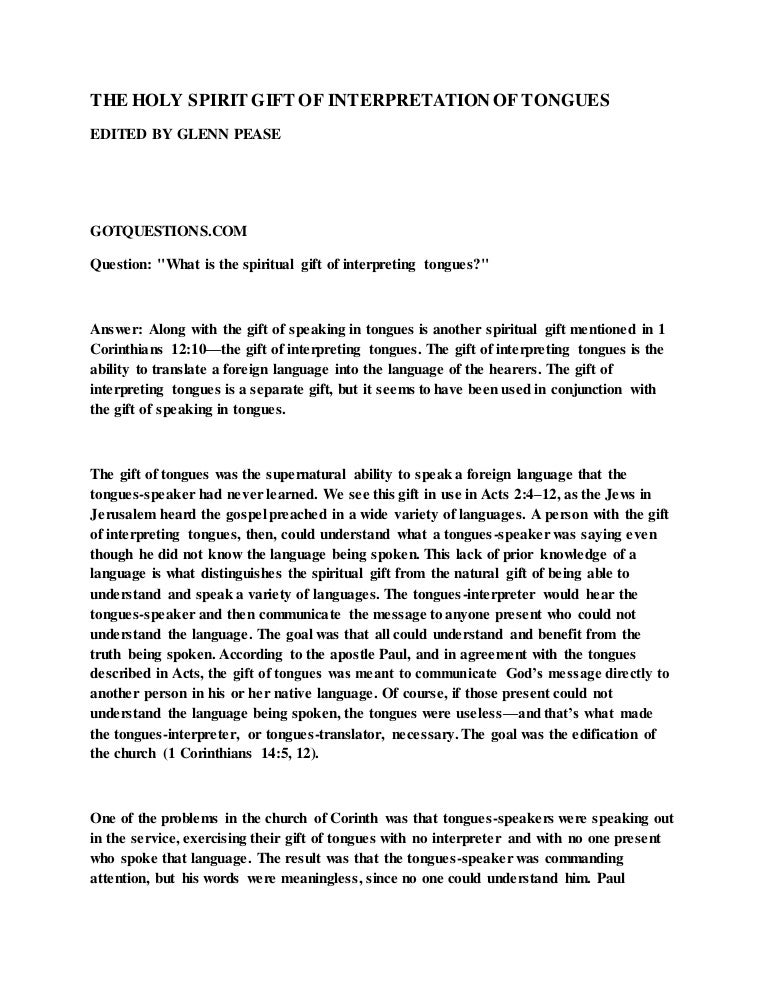 The Holy Spirit Gift Of Interpretation Of Tongues